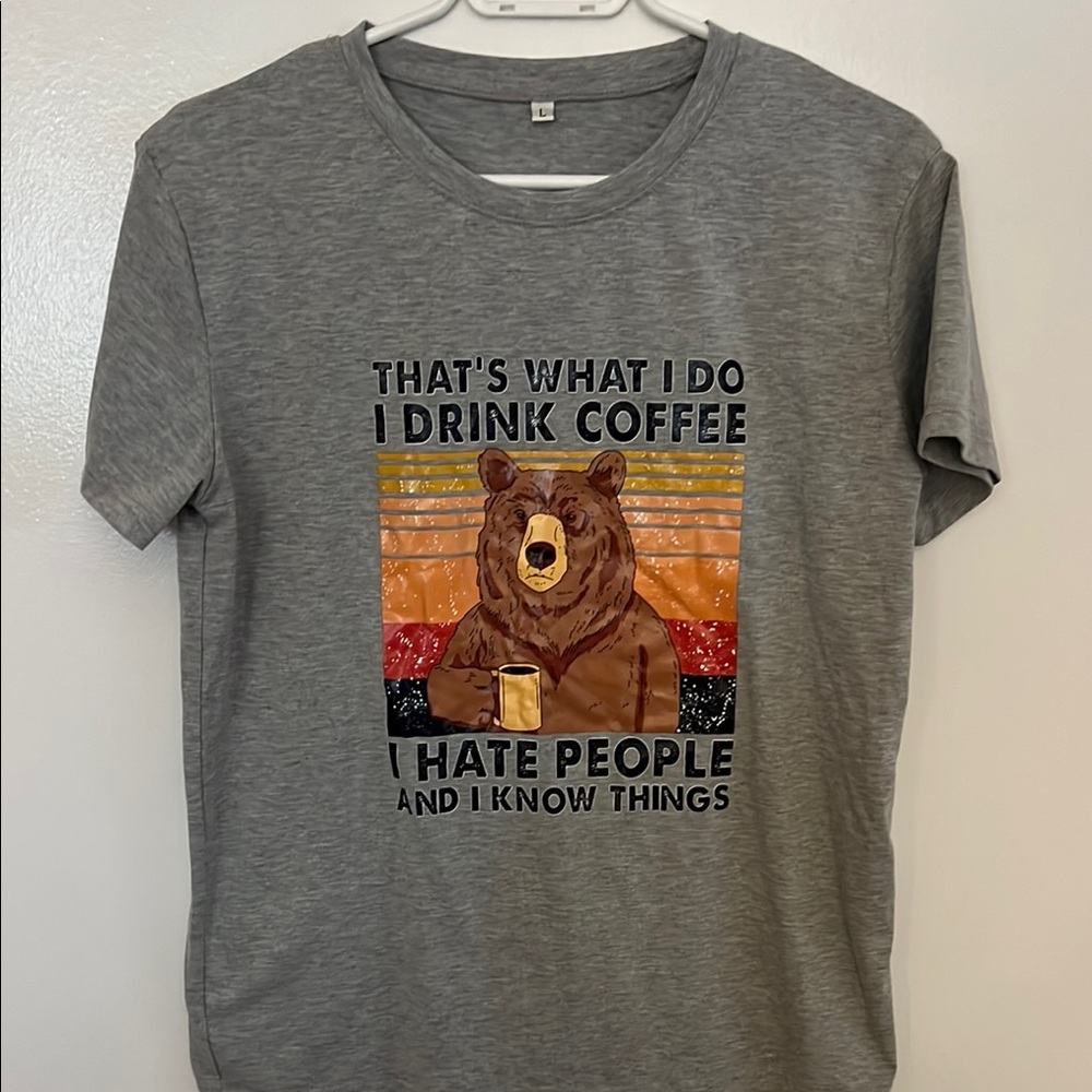 Gray Graphic T-Shirt with Bear Design